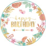 Boho Girl "Happy Birthday" Large Dinner Paper Plates, 10.5-in, 8-pk Front_Flat