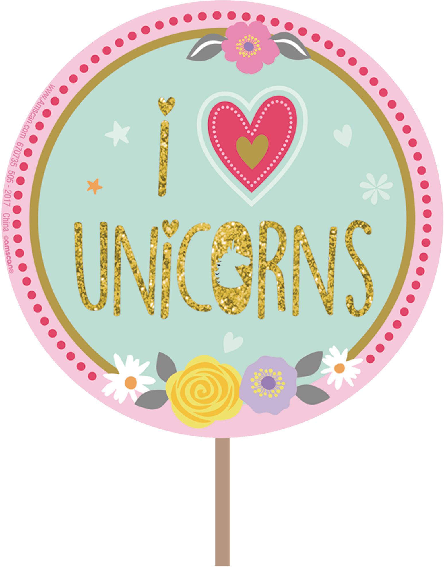Décor mural fête licorne magique avec accessoires pour cabine photo pour fête d'anniversaire, paq. 17 Front_Flat
