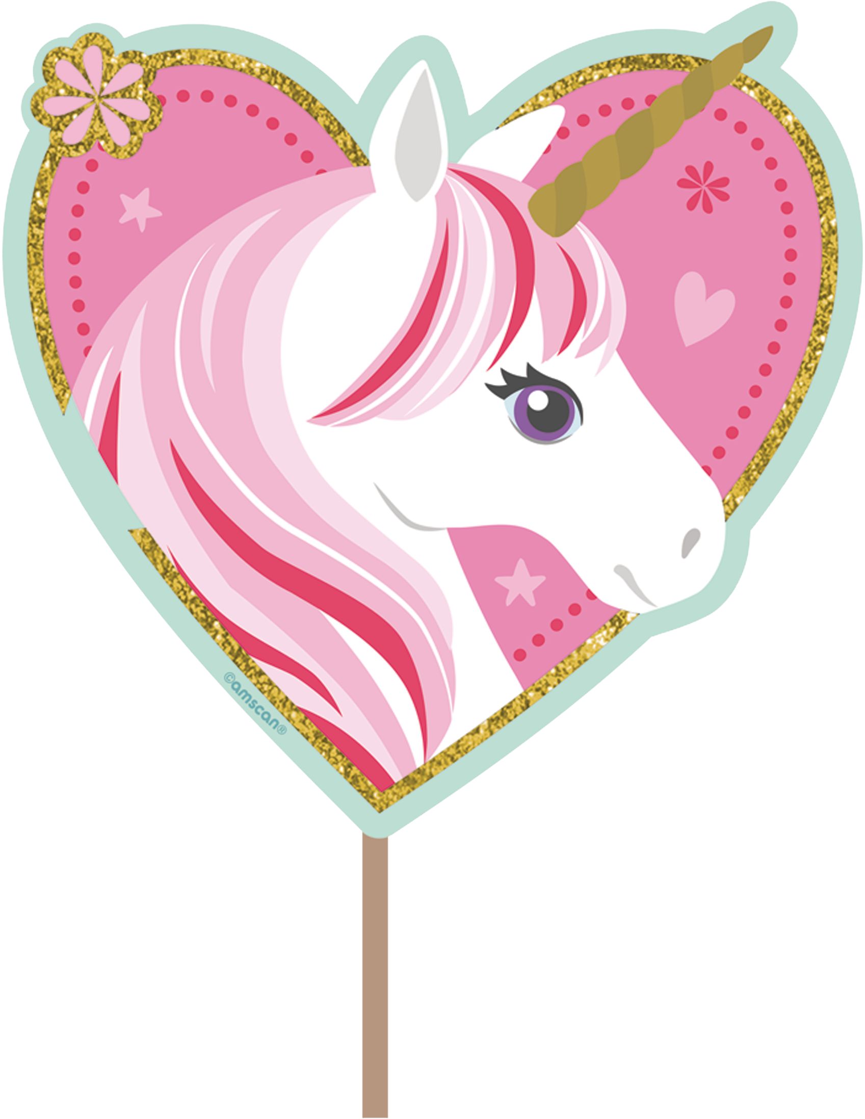Décor mural fête licorne magique avec accessoires pour cabine photo pour fête d'anniversaire, paq. 17 Front_Flat