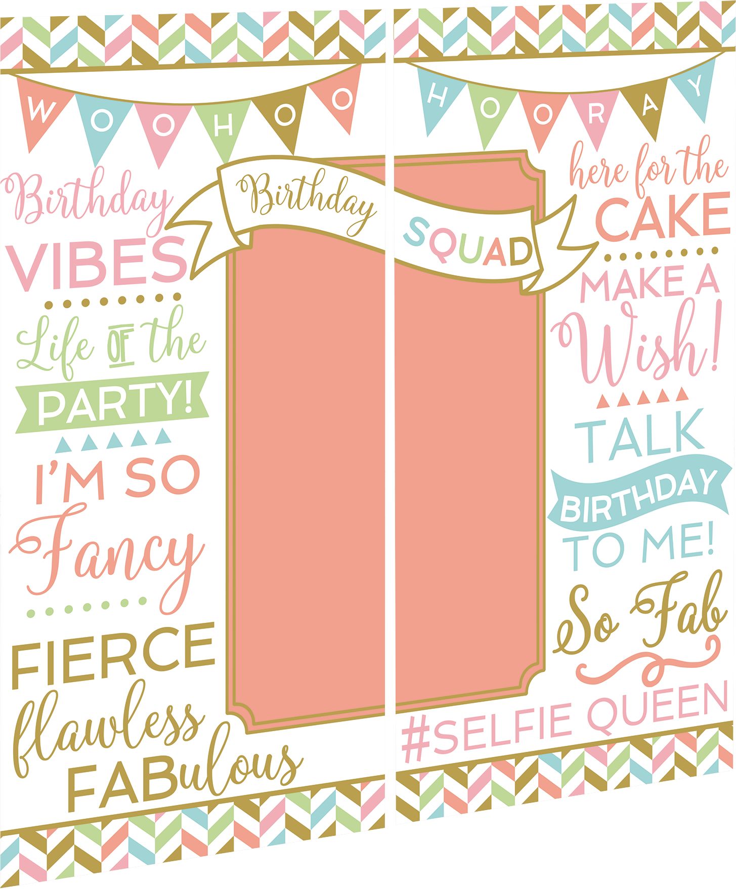 Confetti Fun "Birthday Squad" Plastic Scene Setter Background Decoration with Photo Booth Props, Multi-Coloured, 65-in, 15-pk, for Birthday Party Front_Angled_Left