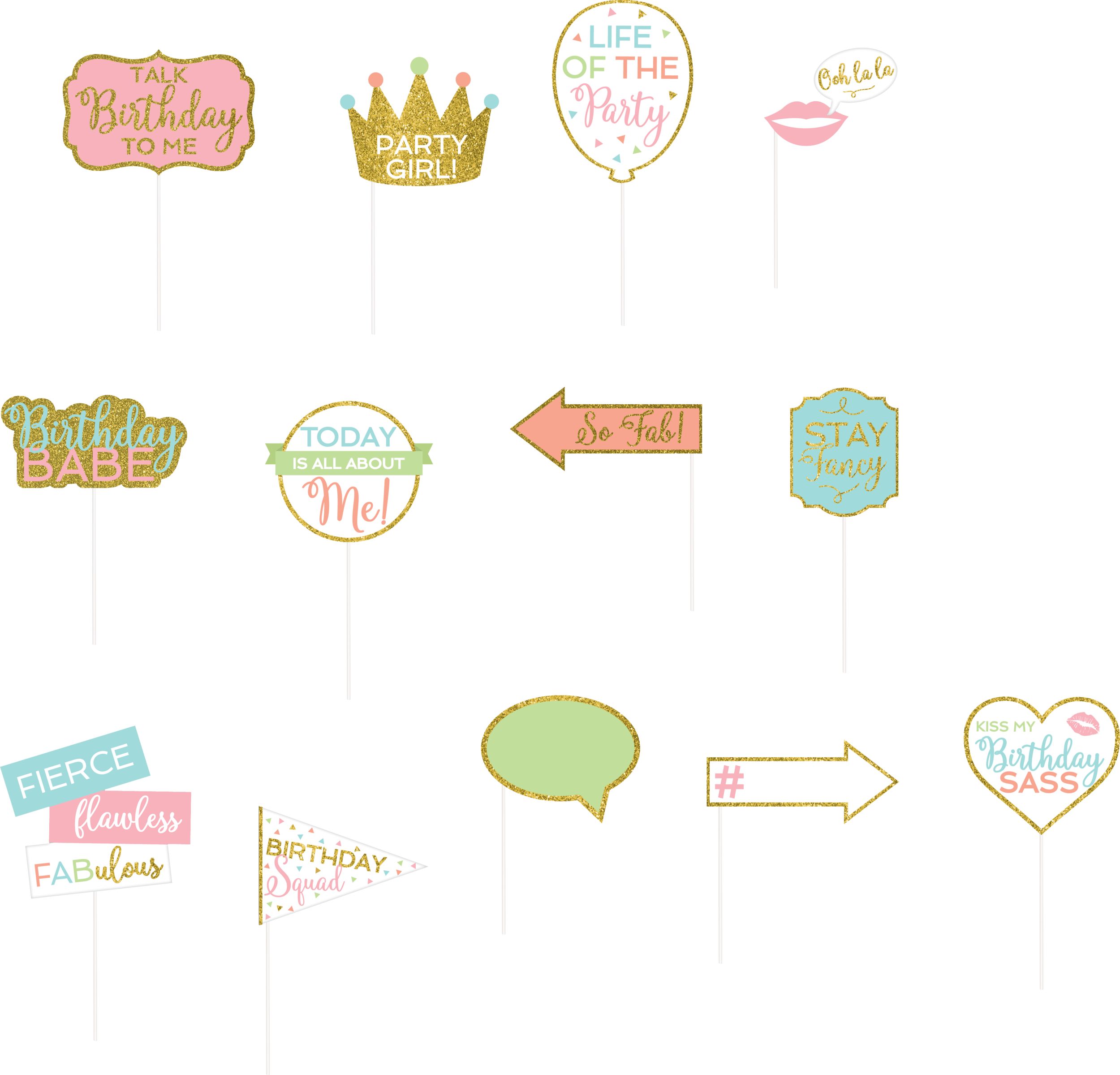 Confetti Fun "Birthday Squad" Plastic Scene Setter Background Decoration with Photo Booth Props, Multi-Coloured, 65-in, 15-pk, for Birthday Party Front_Flat