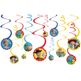 Disney Pixar Toy Story Woody/Forky/Buzz Lightyear Swirl Hanging Decorations, Red/Blue/Yellow, 10-in, 12-pk, for Birthday Party Front_Flat