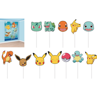 Nintendo Pokémon Plastic Scene Setter Background Decoration with Photo Booth Props, Blue/Yellow, 75-in, 16-pk, for Birthday Party