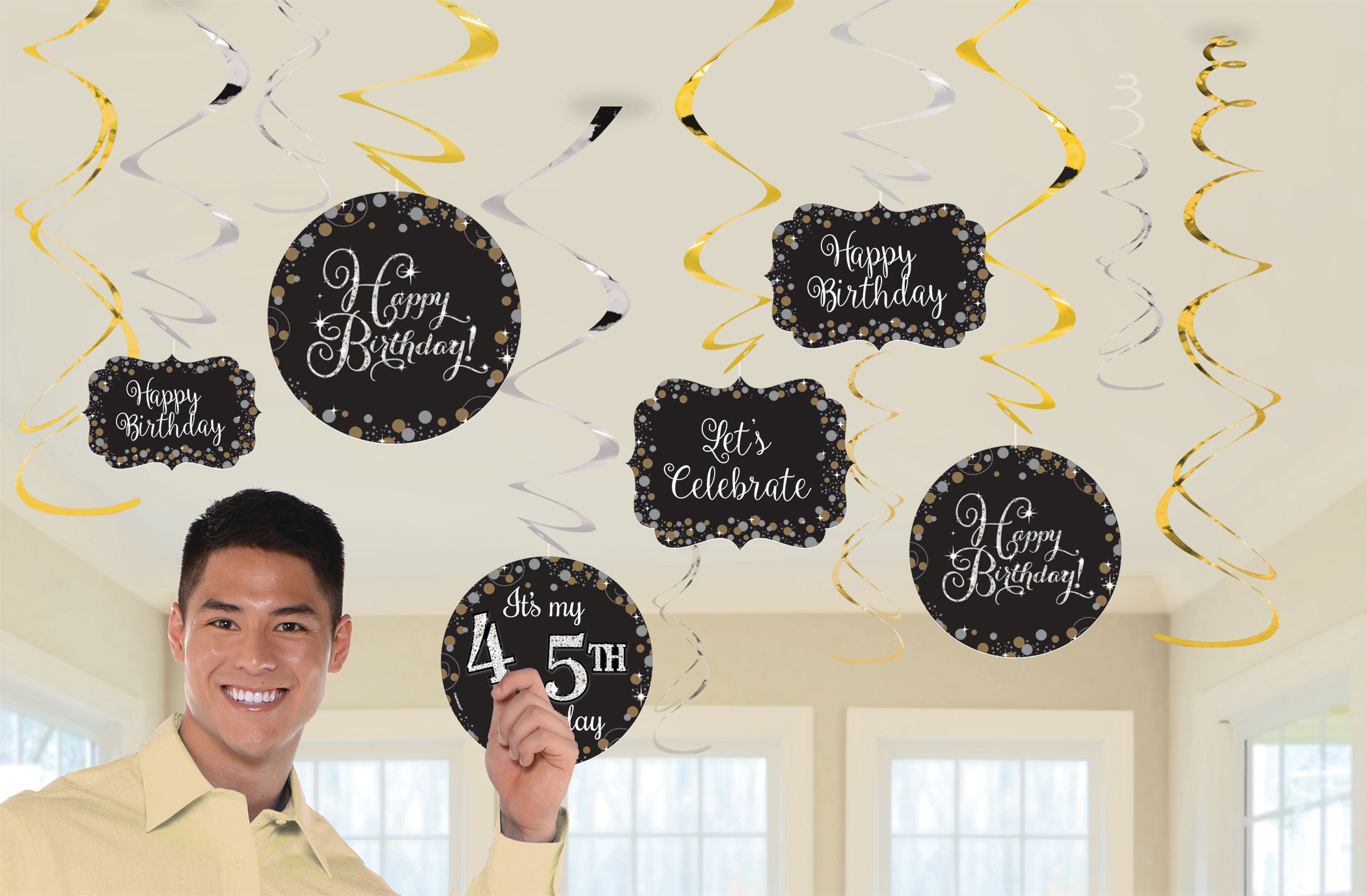 Serpentins décoratifs scintillants pour fête d'anniversaire Front_Flat