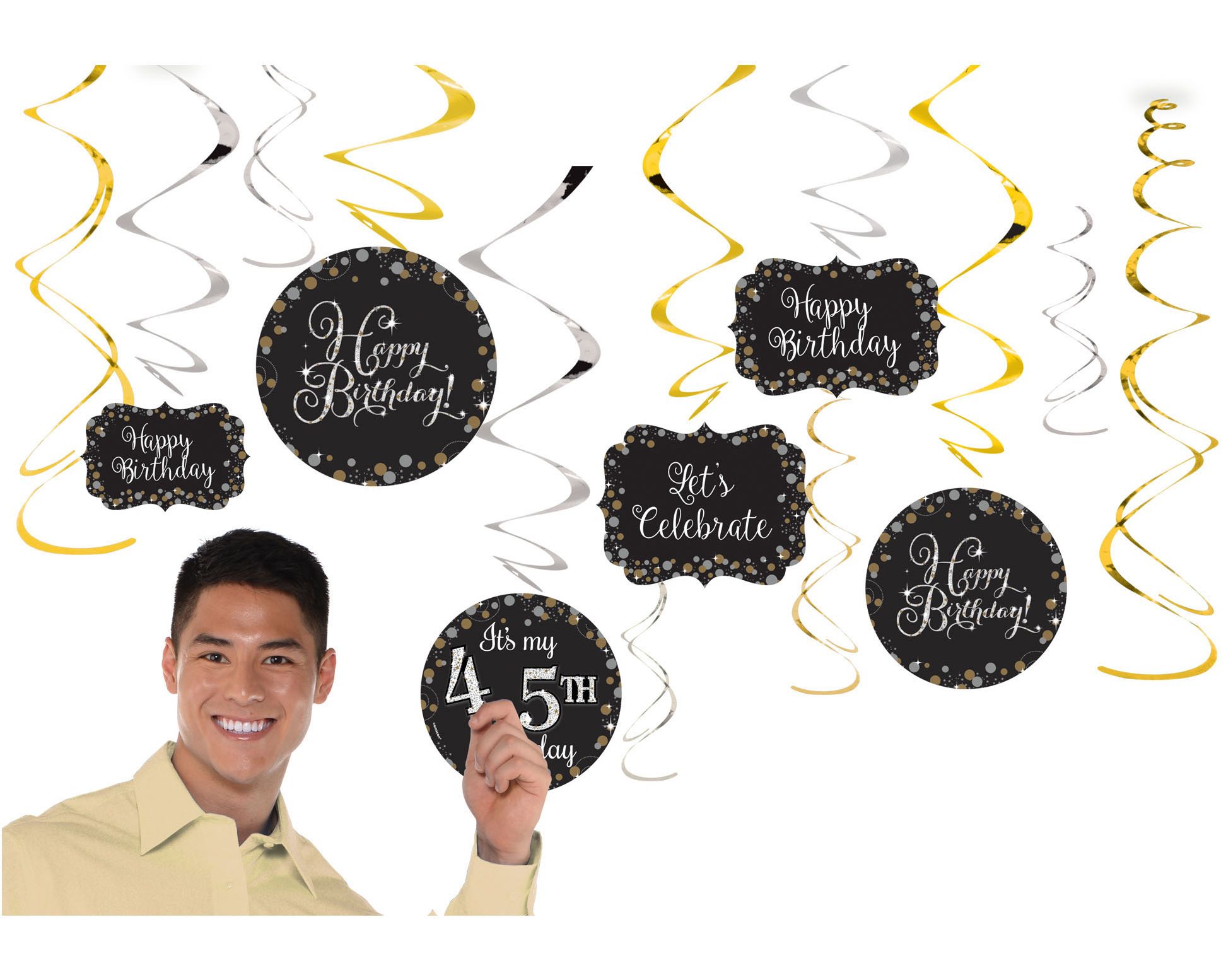 Serpentins décoratifs scintillants pour fête d'anniversaire Front_Flat