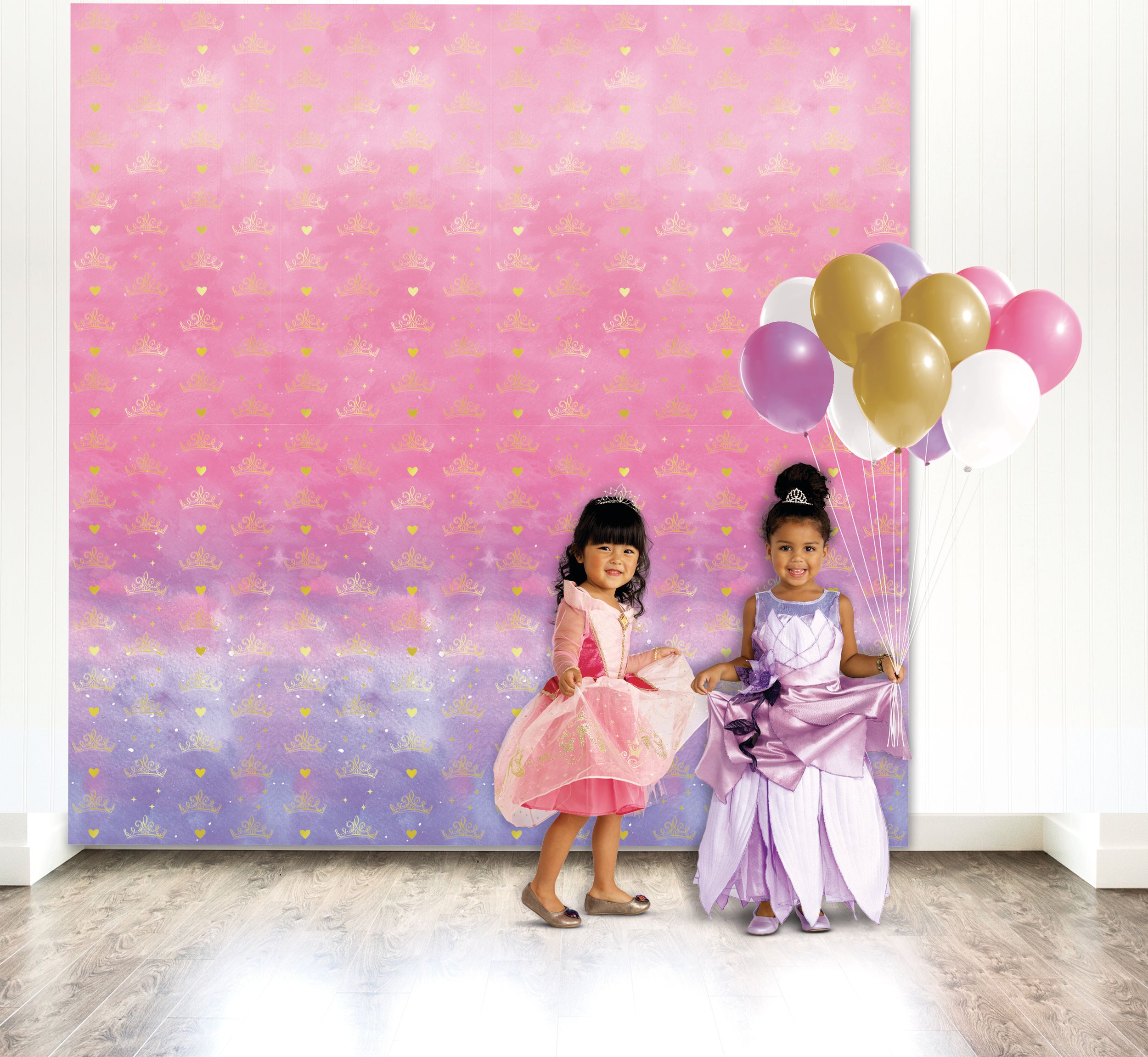 Disney Princess Once Upon A Time Plastic Scene Setter Background Decoration, Pink/Purple, 48-in, 2-pk, for Birthday Party Front_Flat