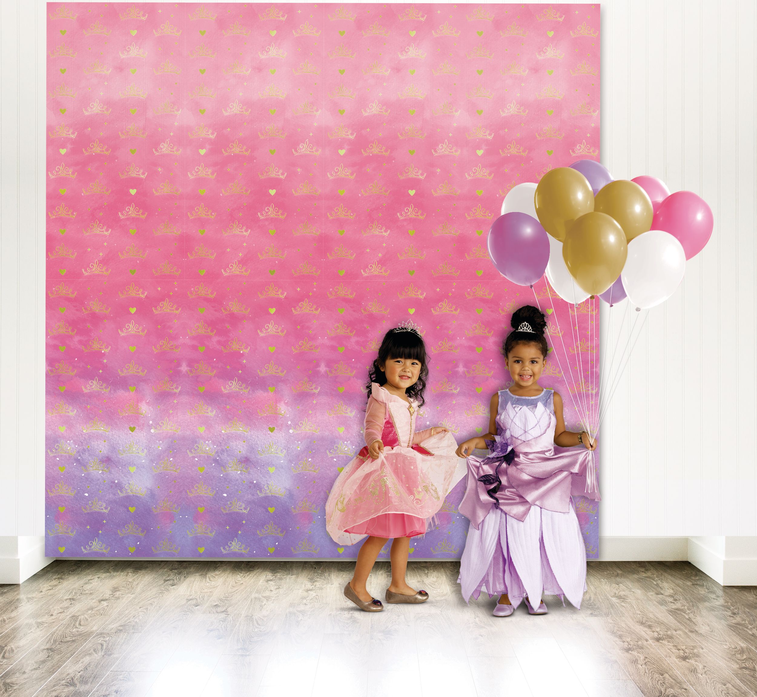 Disney Princess Once Upon A Time Plastic Scene Setter Background Decoration, Pink/Purple, 48-in, 2-pk, for Birthday Party Front_Flat