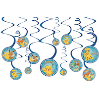 Nintendo Pokémon Pikachu Swirl Hanging Decorations, Blue/Yellow, 10-in, 12-pk, for Birthday Party Front_Flat