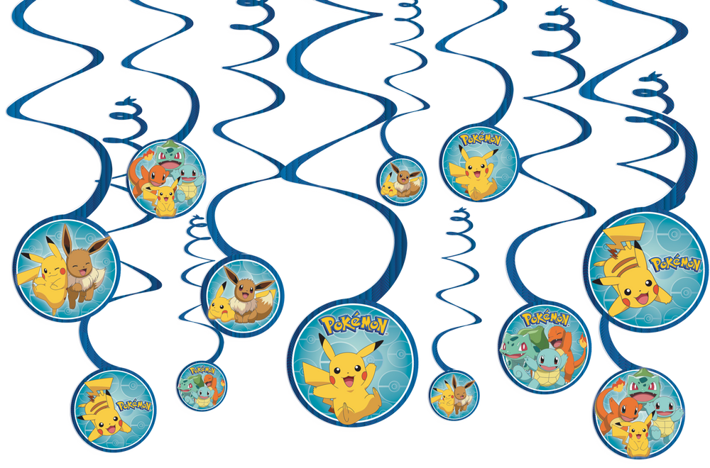 Classic Pokémon Easy to Hang Swirl Birthday Party Decorations, 12pc