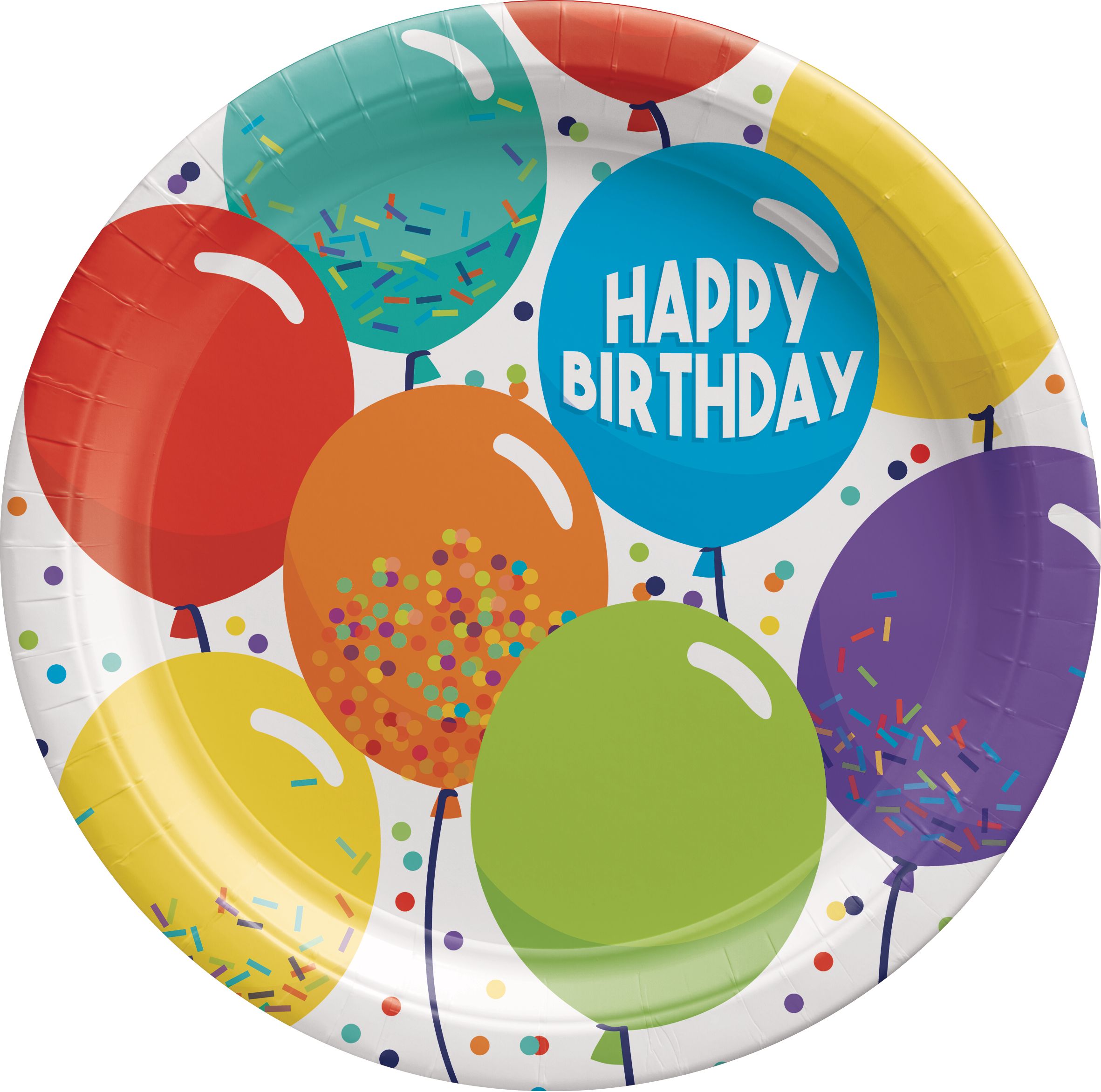 Assiettes Ballons d'anniversaire, 9 po, paq. 60 Overhead_Flat