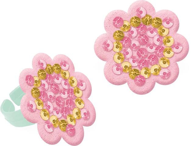 Boho Girl Flower-Shaped Sequin Rings for Birthday Party Favours, Pink, 8-pk Overhead_Flat