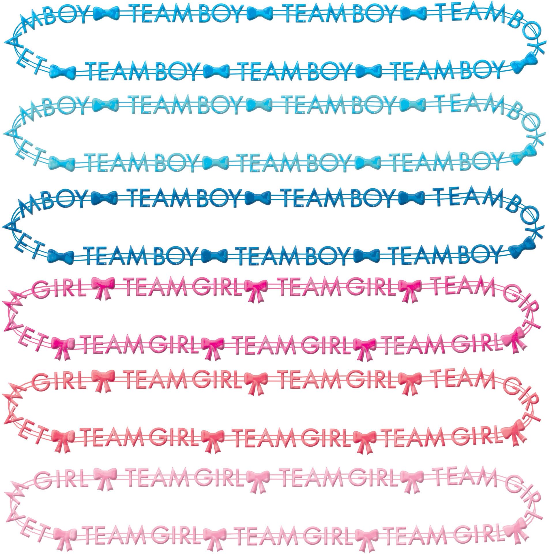 "Team Boy" or "Team Girl" Beaded Necklaces, Pink/Blue, One Size, 10-pk, Wearable Accessories for Baby Shower/Gender Reveal Overhead_Flat