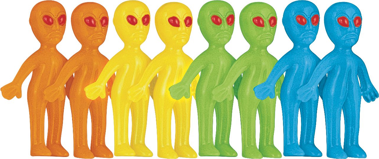 Alien Glow-in-the-Dark Favour Toys, Multi-Coloured, 8-pk, for Birthday/Party Favour Front_Angled_Right