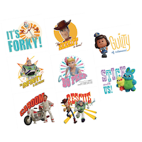 Tatouages temporaires variés To Infinity & Beyond de Disney Pixar Histoire de jouets, Woody/Forky/Bergère/Buzz Lightyear, multicolore, paq. 8, cadeaux-surprises à porter, anniversaires Front_Flat