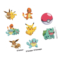 Pokémon Classic Birthday Party Temporary Tattoos, 8-pc Front_Flat