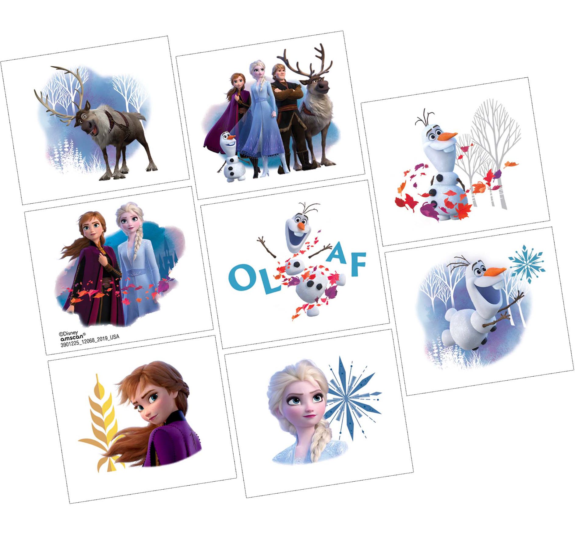 Disney Frozen Elsa/Anna/Olaf Assorted Temporary Tattoos, Blue/Brown, 8-pk, Wearable Favours  for Birthdays Overhead_Flat