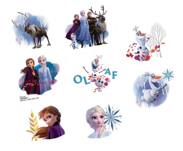 Disney Frozen Elsa/Anna/Olaf Assorted Temporary Tattoos, Blue/Brown, 8