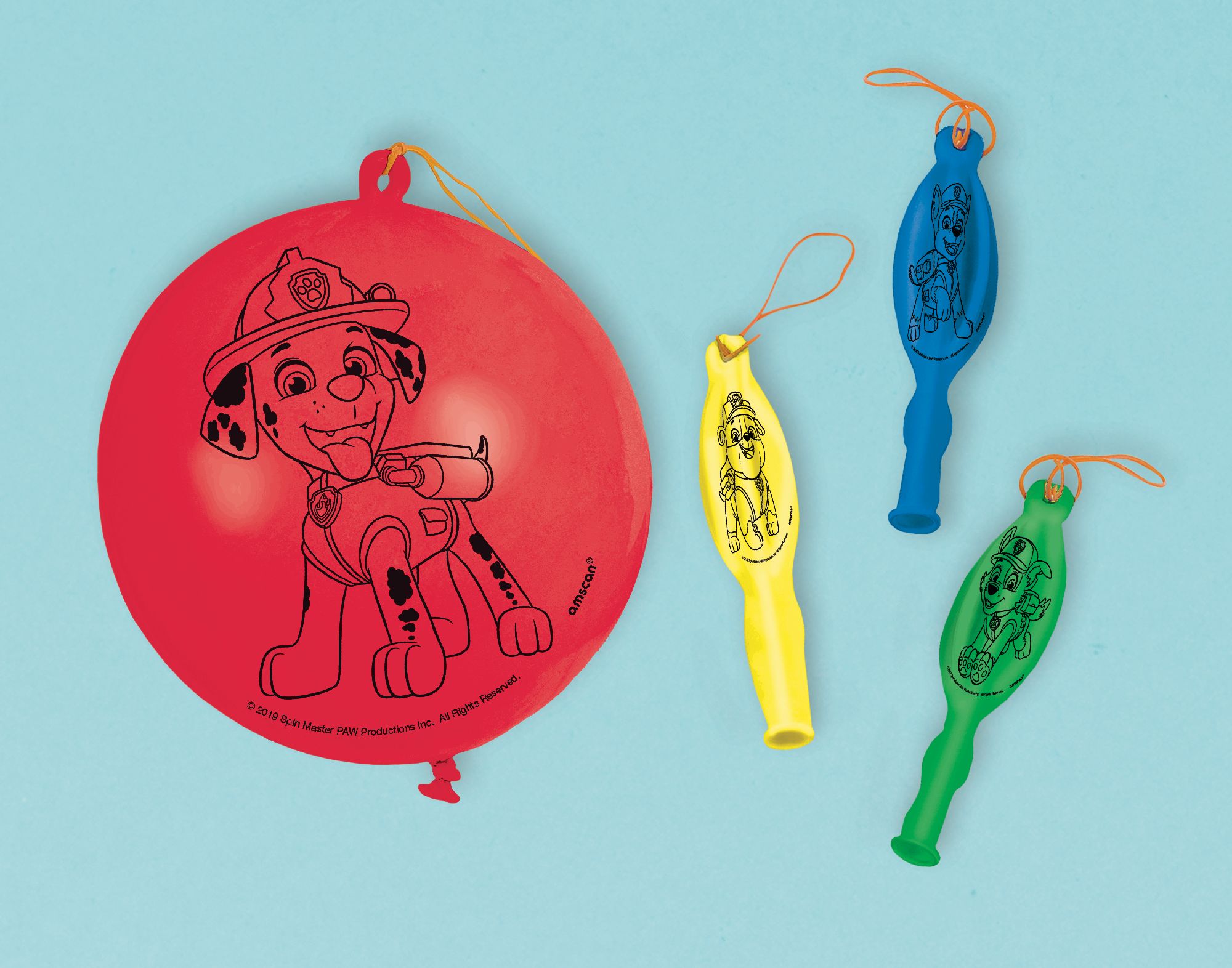 Nickelodeon PAW Patrol Marshall/Chase Round Punch Balloons, Red/Yellow/Blue/Green, 16-in, 4-pk, for Birthday Party Overhead_Flat