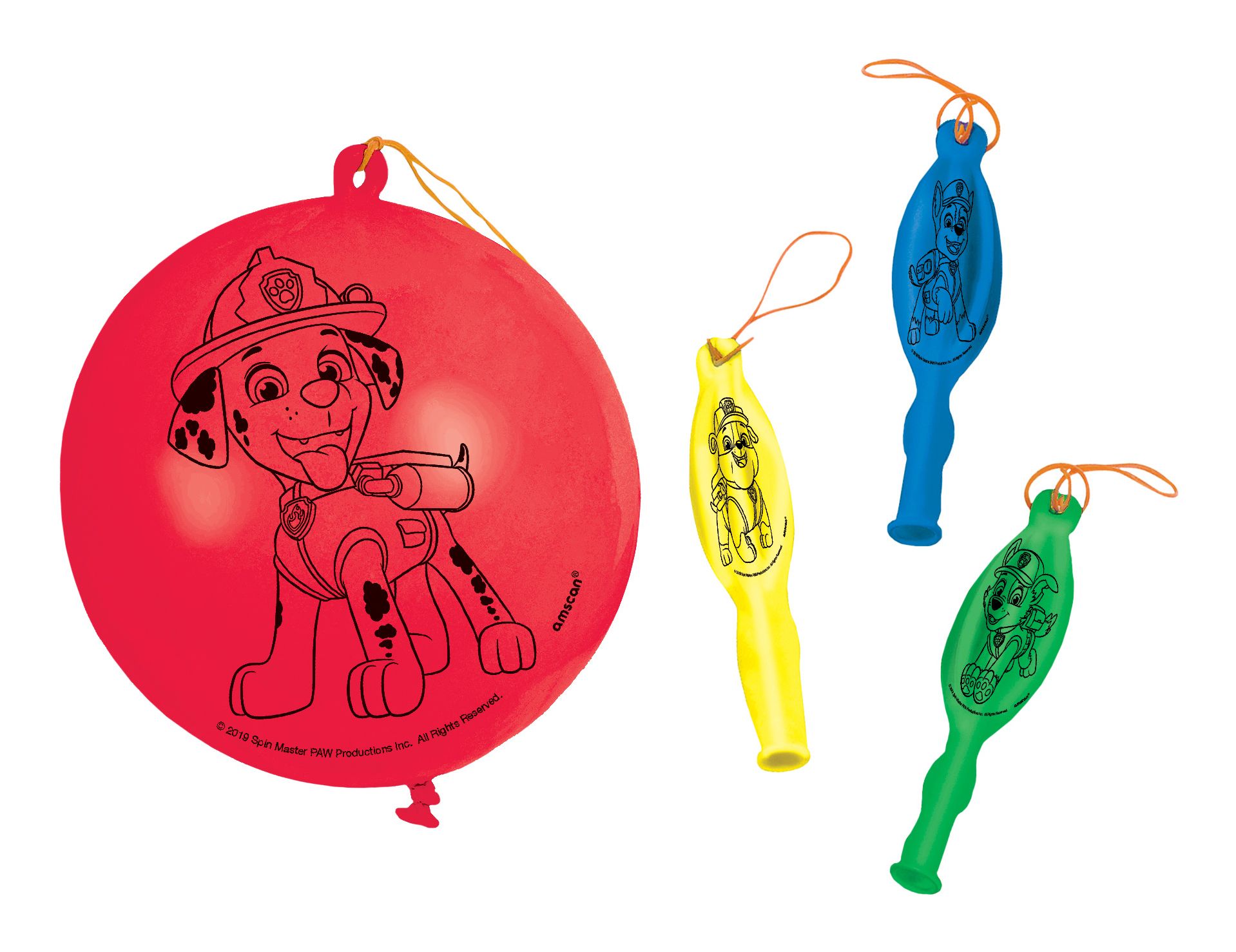 Nickelodeon PAW Patrol Marshall/Chase Round Punch Balloons, Red/Yellow/Blue/Green, 16-in, 4-pk, for Birthday Party Overhead_Flat