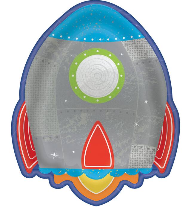 Assiettes à dessert pour fête d'anniversaire, forme de fusée, 7 po, paq. 8 Front_Flat