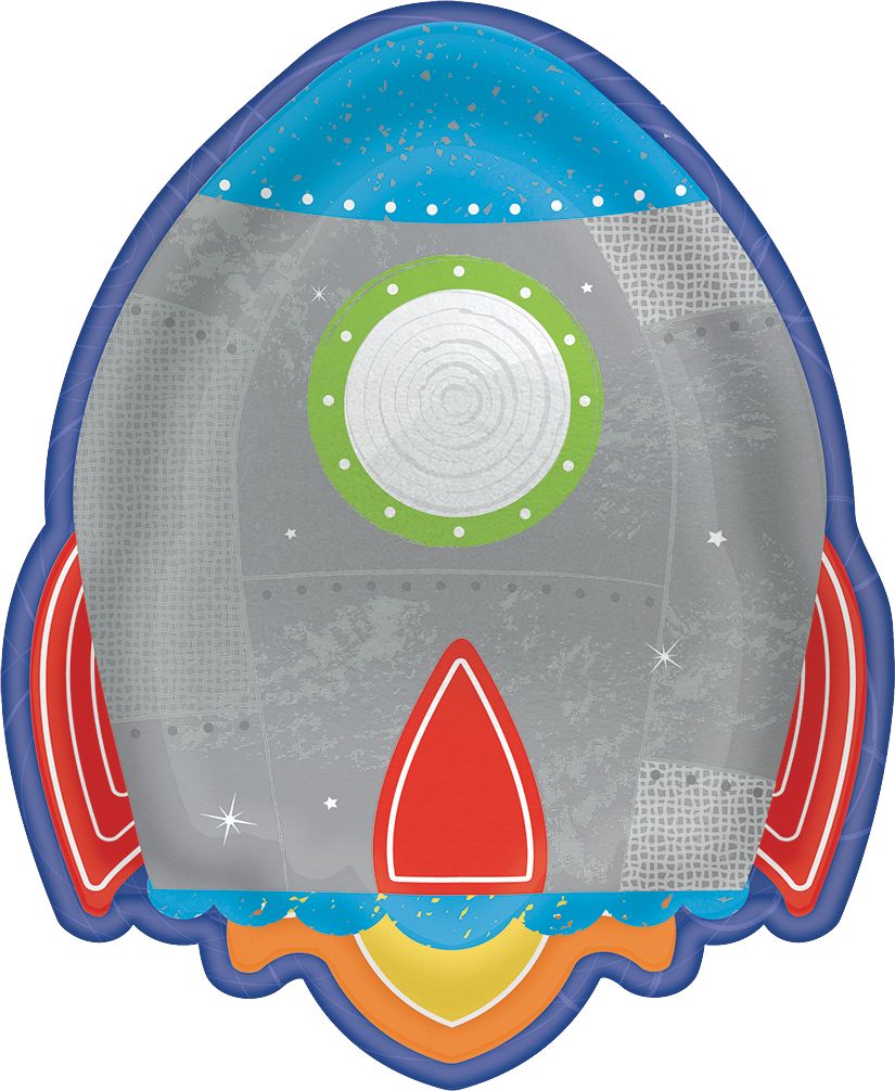 Assiettes à dessert pour fête d'anniversaire, forme de fusée, 7 po, paq. 8 Overhead_Flat