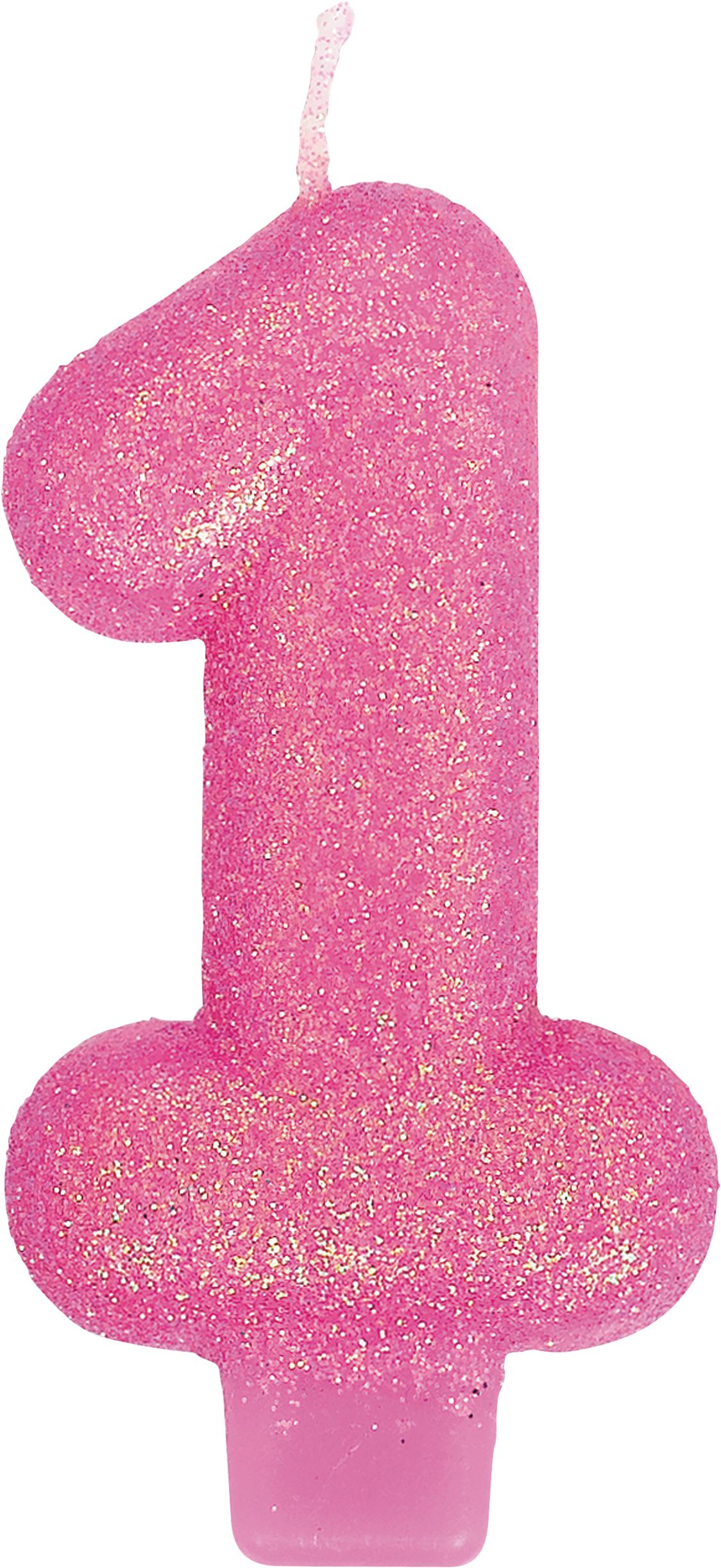Glitter Number 1 Birthday Candle, Bright Pink Front_Flat