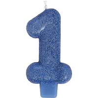 Glitter Number 1 Birthday Candle, Royal Blue Front_Flat