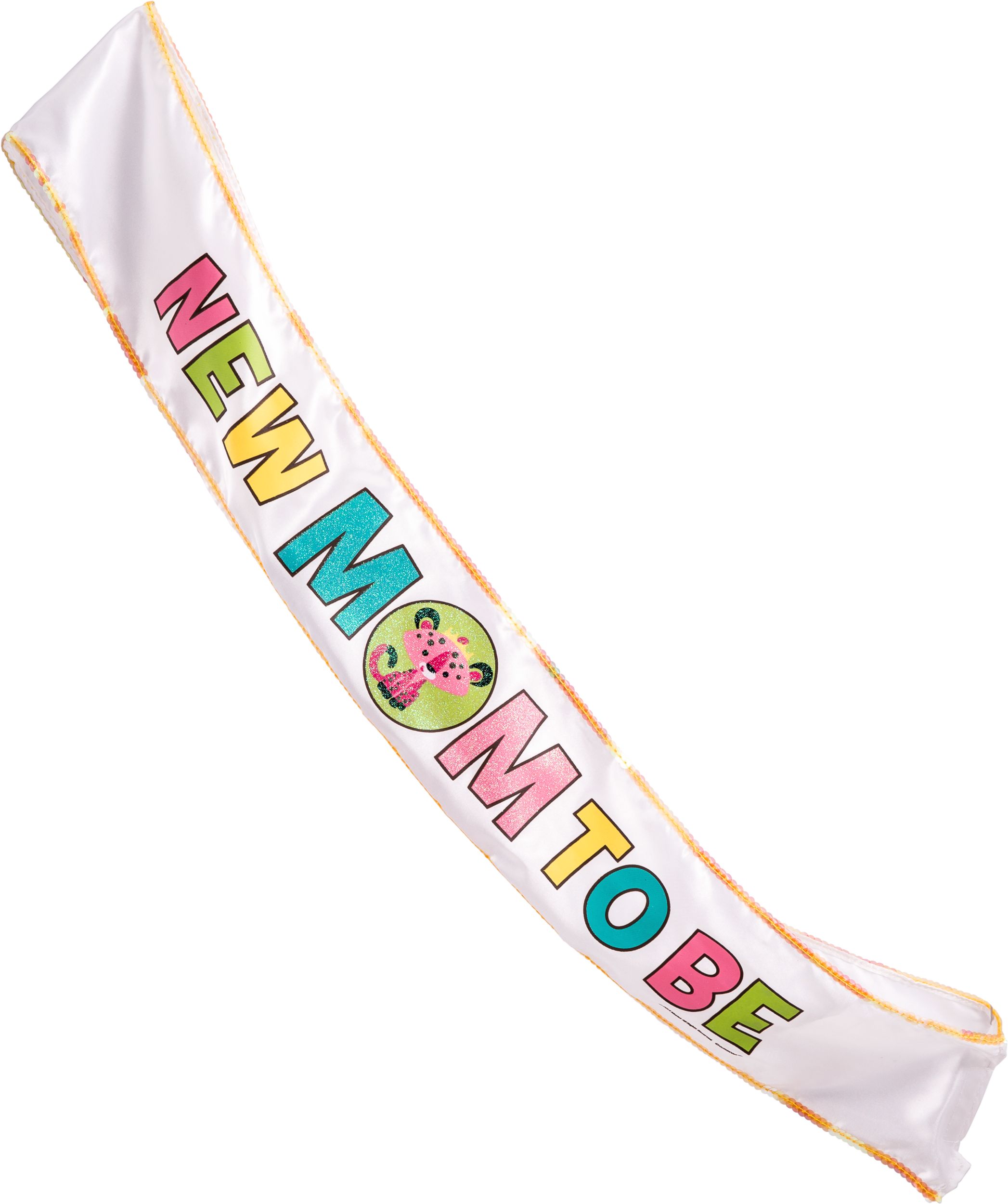 "New Mom To Be" Sash, White Multi-Coloured, One Size, Wearable Accessory for Baby Shower/Gender Reveal Front_Angled_Left