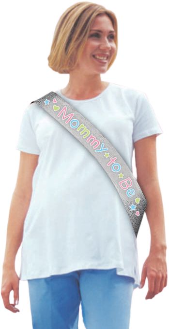 "New Mom To Be" Sash, White Multi-Coloured, One Size, Wearable Accessory for Baby Shower/Gender Reveal Front_Flat