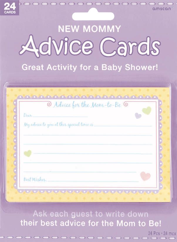 "Advice for the Mom-to-Be" Paper Advice Cards, Multi-Coloured, 24-pk, for Baby Shower/Gender Reveal Front_Flat