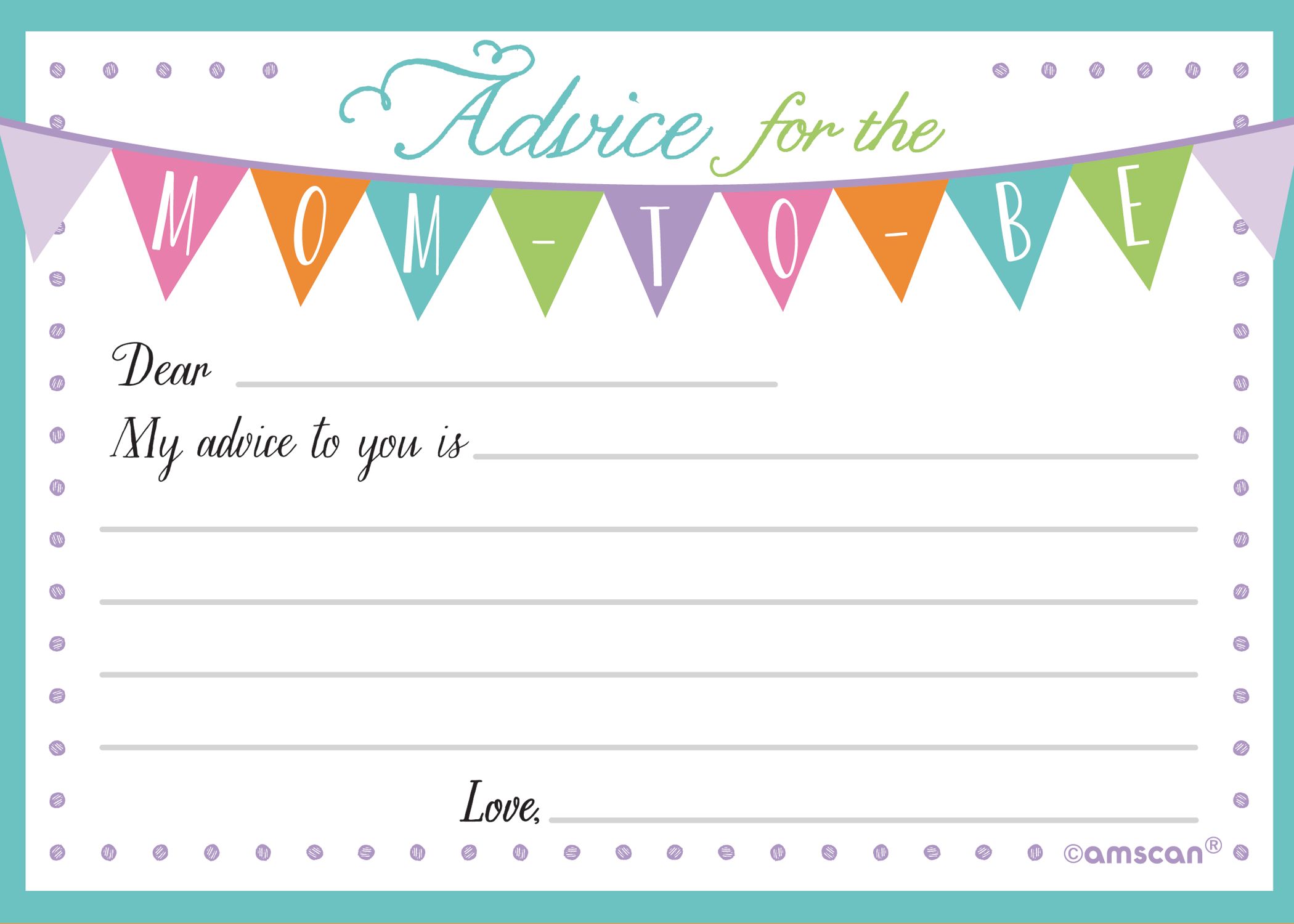 "Advice for the Mom-to-Be" Paper Advice Cards, Multi-Coloured, 24-pk, for Baby Shower/Gender Reveal CloseUp