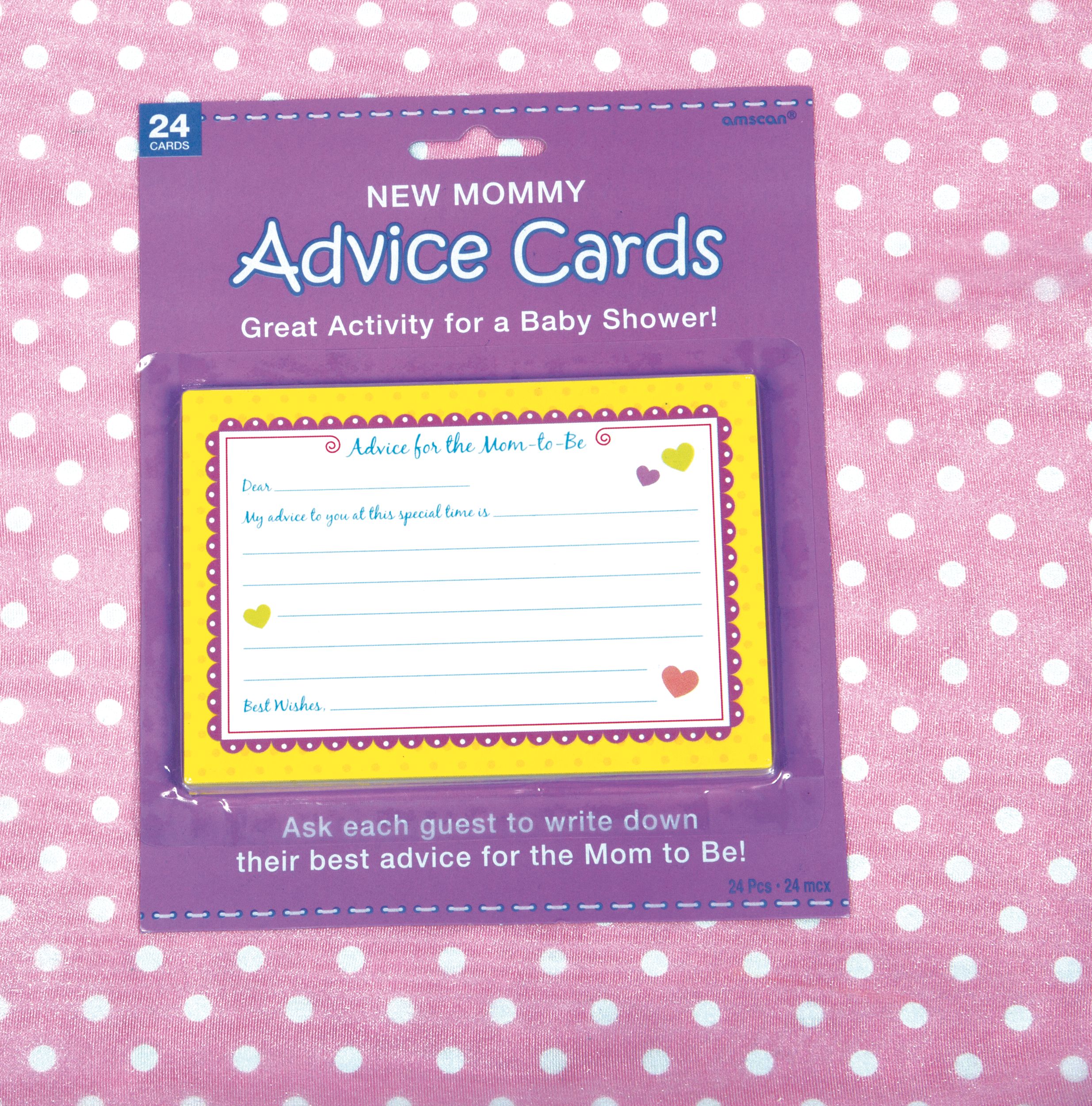 "Advice for the Mom-to-Be" Paper Advice Cards, Multi-Coloured, 24-pk, for Baby Shower/Gender Reveal Overhead_Flat