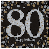 Serviettes de table Célébration scintillante 80e anniversaire, paq. 16 Overhead_Flat