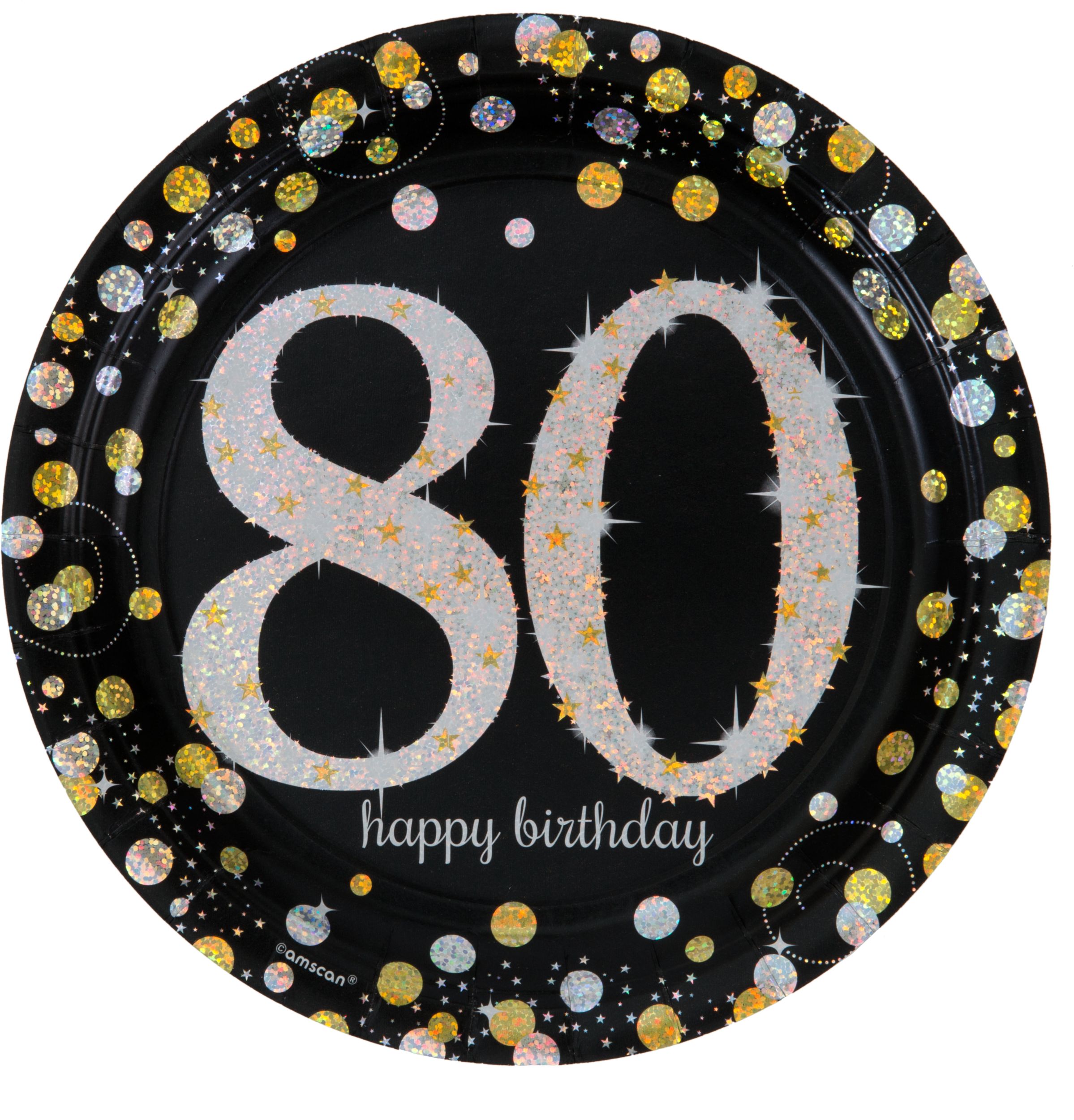 Assiettes de table scintillantes iridescentes 80e anniversaire, paq. 8 Overhead_Flat