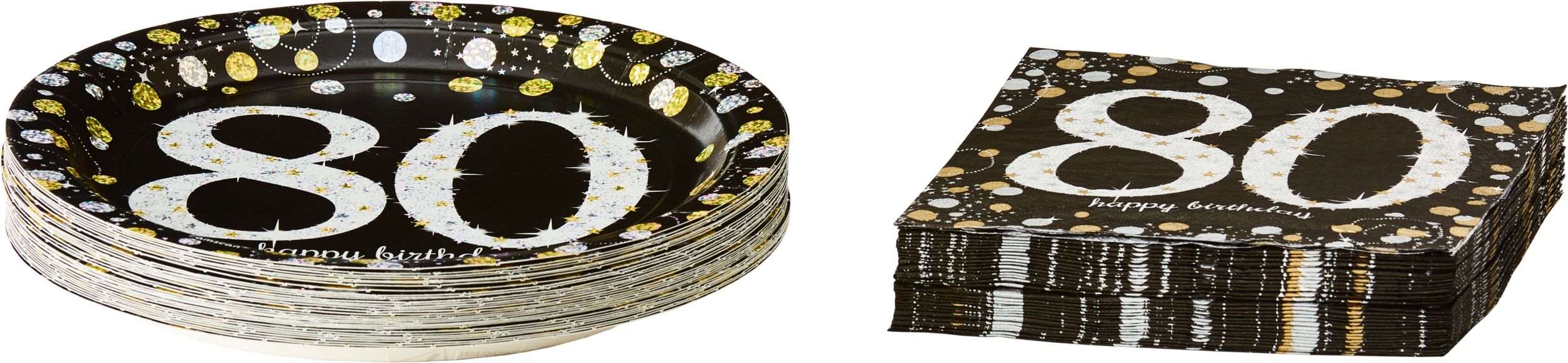 Assiettes de table scintillantes iridescentes 80e anniversaire, paq. 8 Front_Elevated