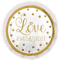 Ballon en aluminium satiné rond Love Always & Forever, blanc/or, à pour, 32 po, gonflement à l'hélium et ruban inclus, pour anniversaire/mariage
