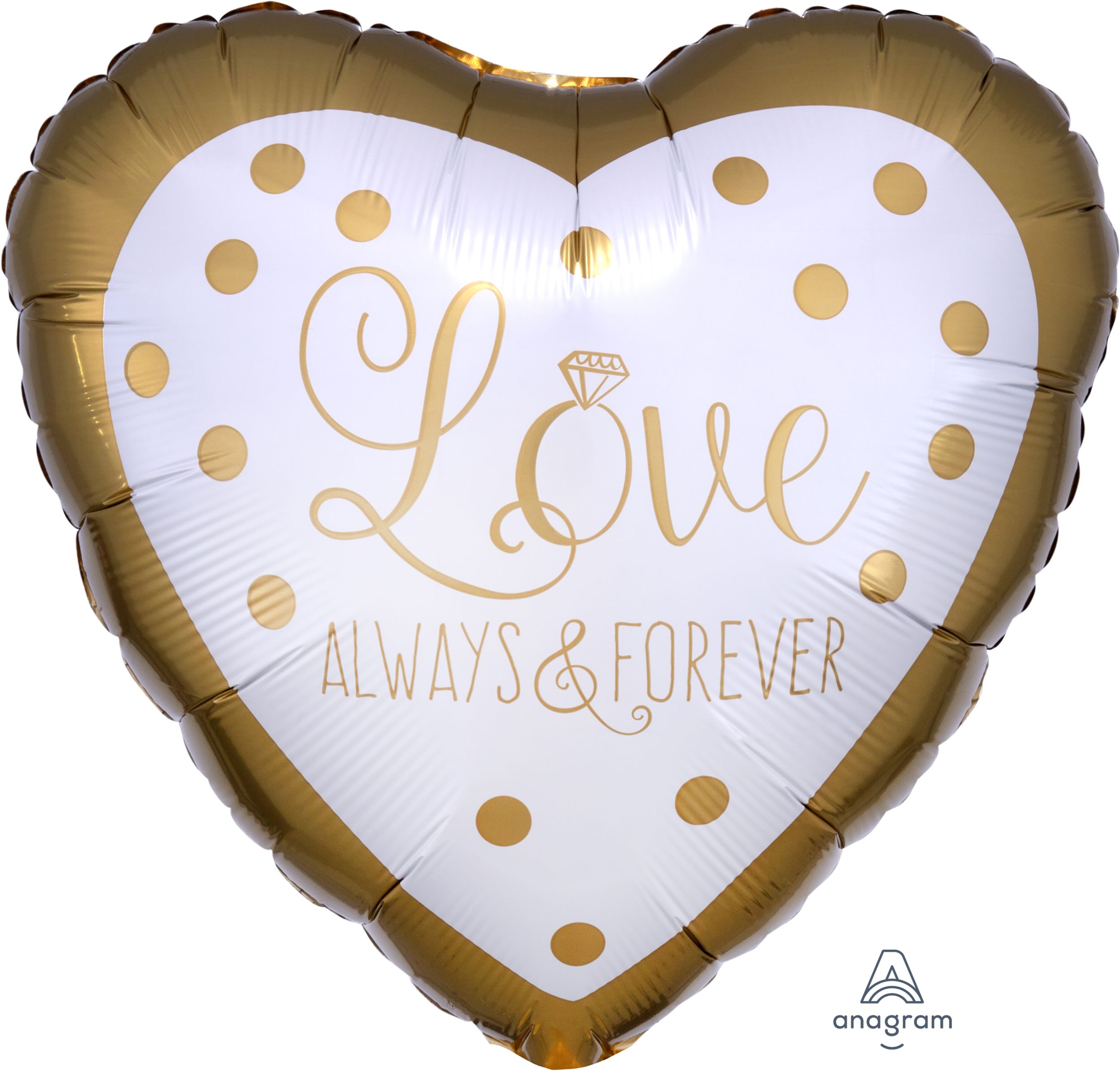 Ballon en aluminium satiné coeur Love Always & Forever, blanc/or, à pour, 17 po, gonflement à l'hélium et ruban inclus, pour anniversaire/mariage Front_Flat