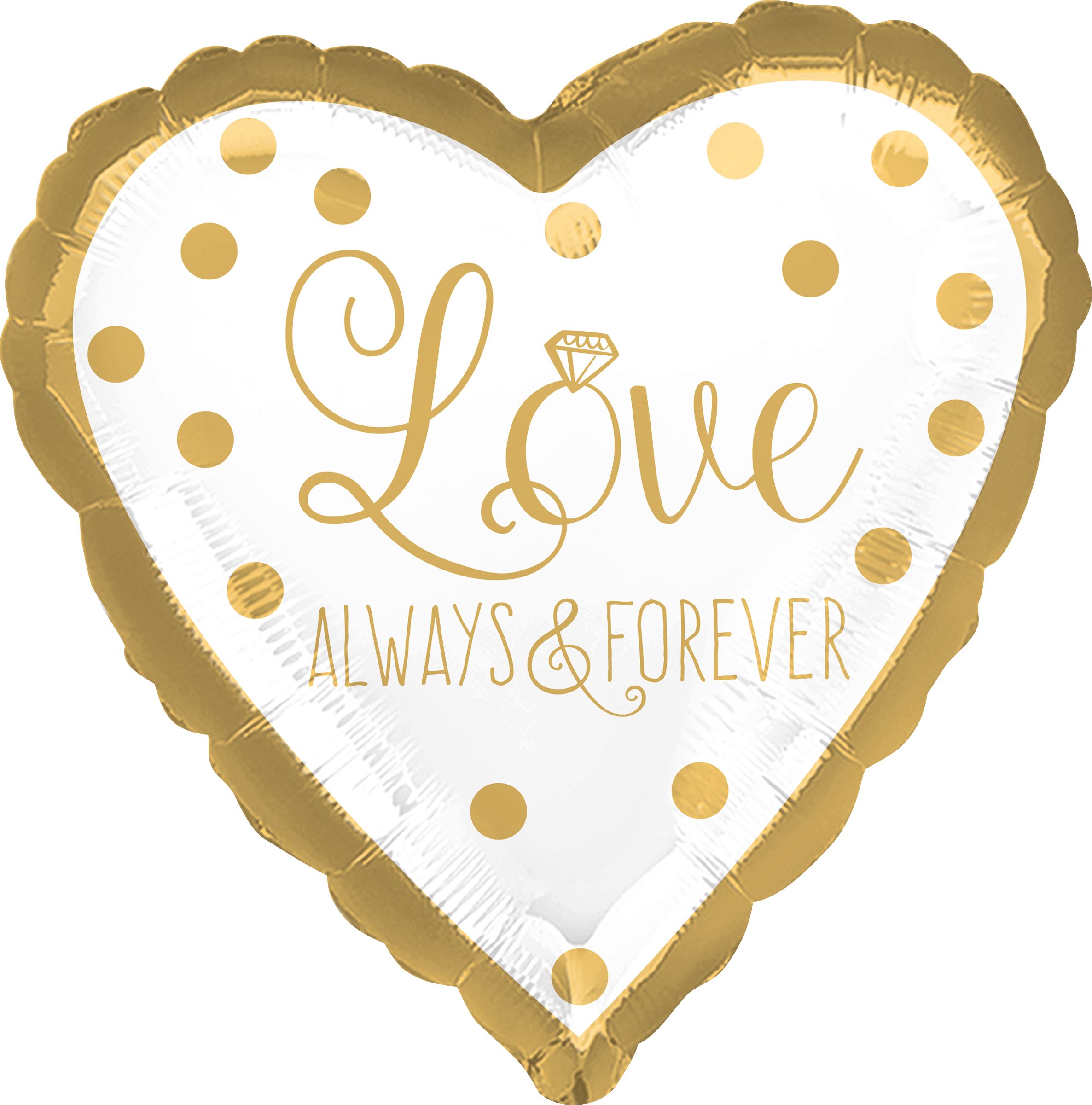 Ballon en aluminium satiné coeur Love Always & Forever, blanc/or, à pour, 17 po, gonflement à l'hélium et ruban inclus, pour anniversaire/mariage Front_Flat