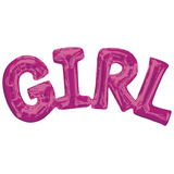 Ballon en aluminium satiné lettres Girl, rose, 22 x 10 po, gonflé d'air, pour fête prénatale Front_Flat