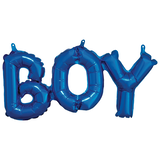 "Boy" Letters Satin Foil Balloon, Blue, 20x9-in, Air-Filled for Baby Shower Front_Flat