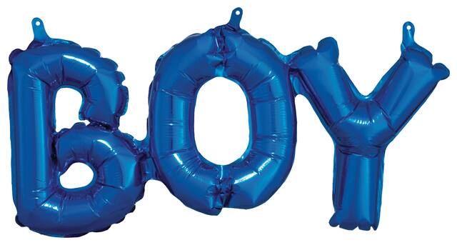 "Boy" Letters Satin Foil Balloon, Blue, 20x9-in, Air-Filled for Baby Shower Front_Flat