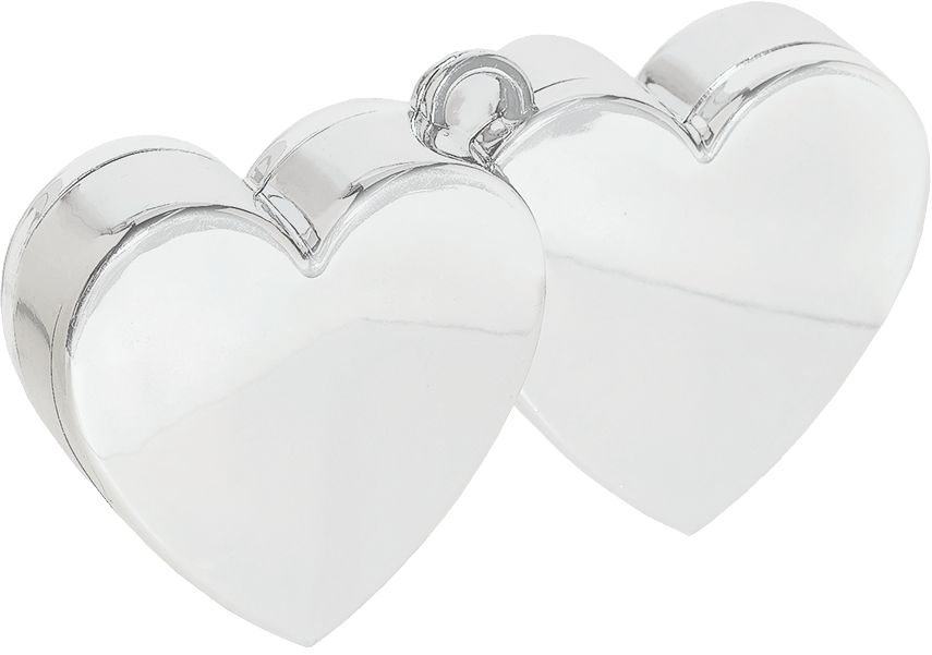 Silver Double Heart Balloon Weight Front_Angled_Right