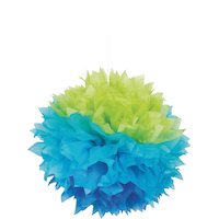Tissue Pom Pom Hanging Sign Decorations, Orange/Blue, 9-in, 3-pk, for Birthday Party Front_Flat