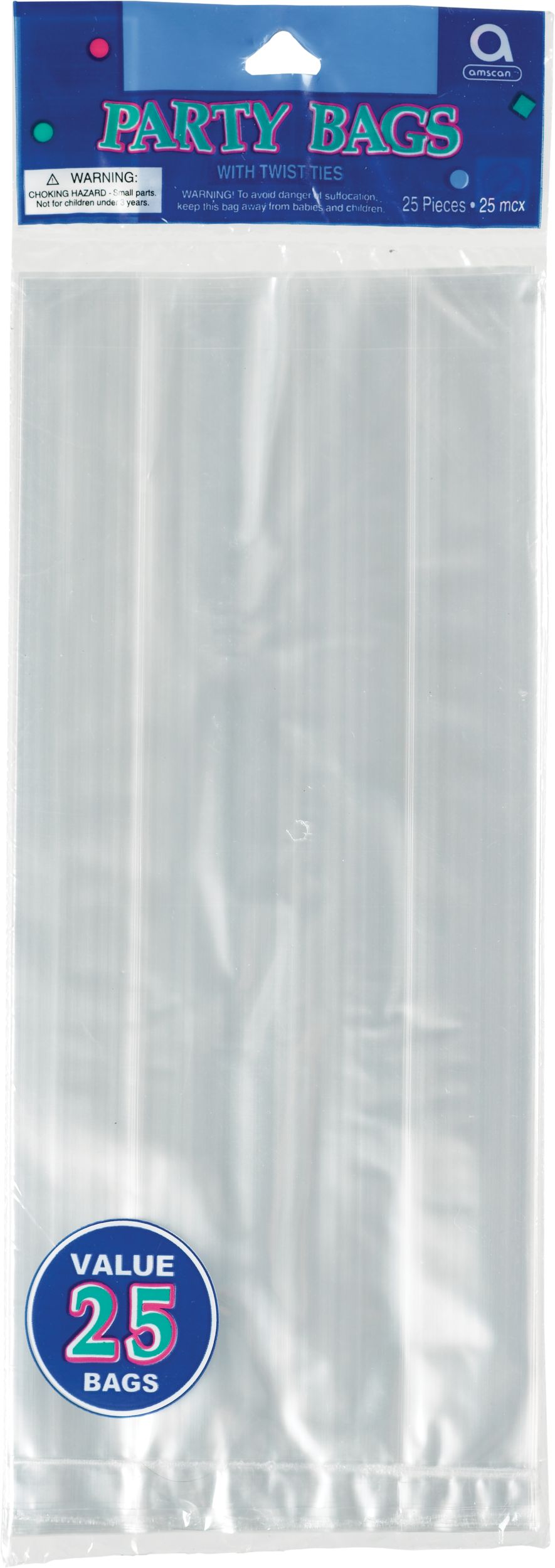 Rectangle Cello Party Treat Bags, Clear, 5-in, 25-pk, for Birthday Party Front_Flat