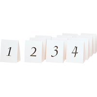 Table Number Tent Cards, White/Black, 5-in, 12-pk, for Birthday/Graduation/Wedding Front_Angled_Left