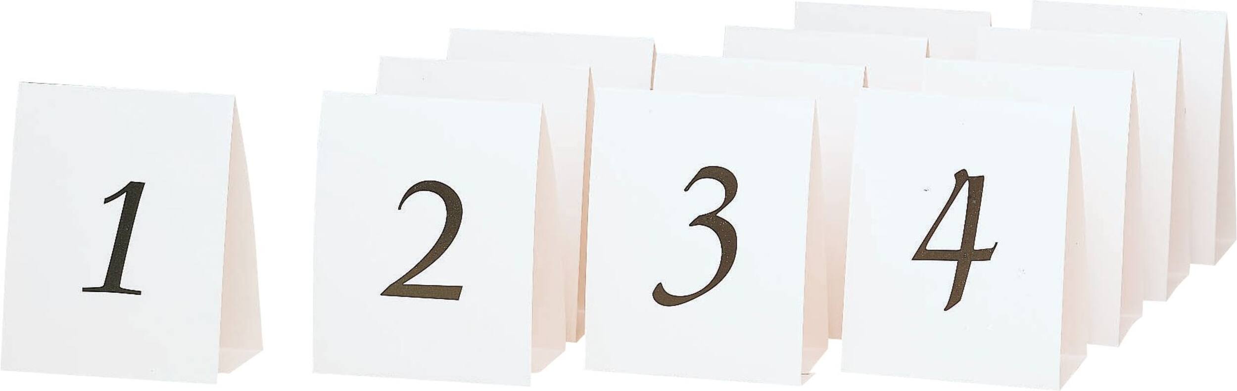 Table Number Tent Cards, White/Black, 5-in, 12-pk, for Birthday/Graduation/Wedding Front_Angled_Left