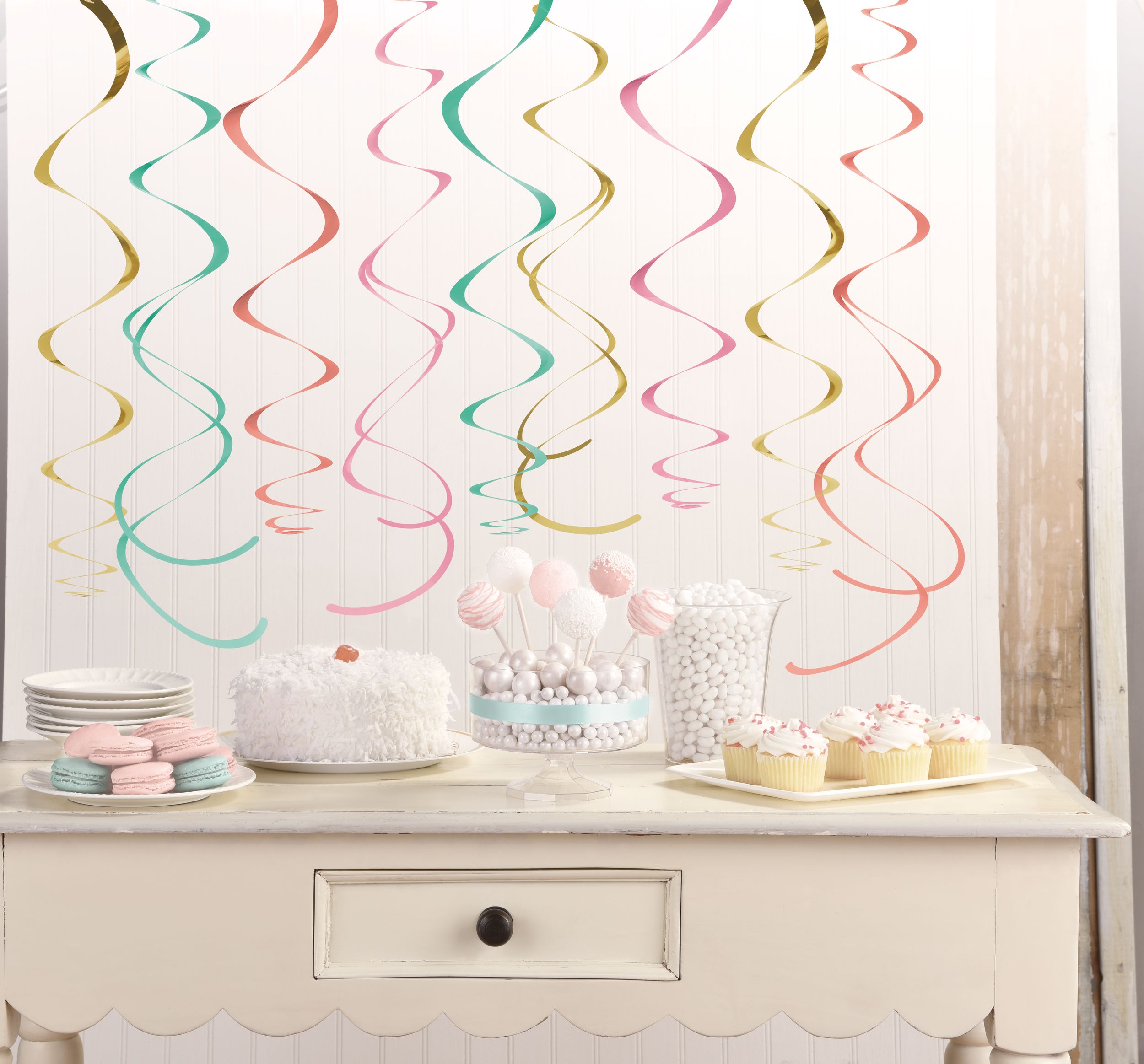 Décorations en spirale, pastel et doré, 12&nbsp;pièces Composite_or_Mixed