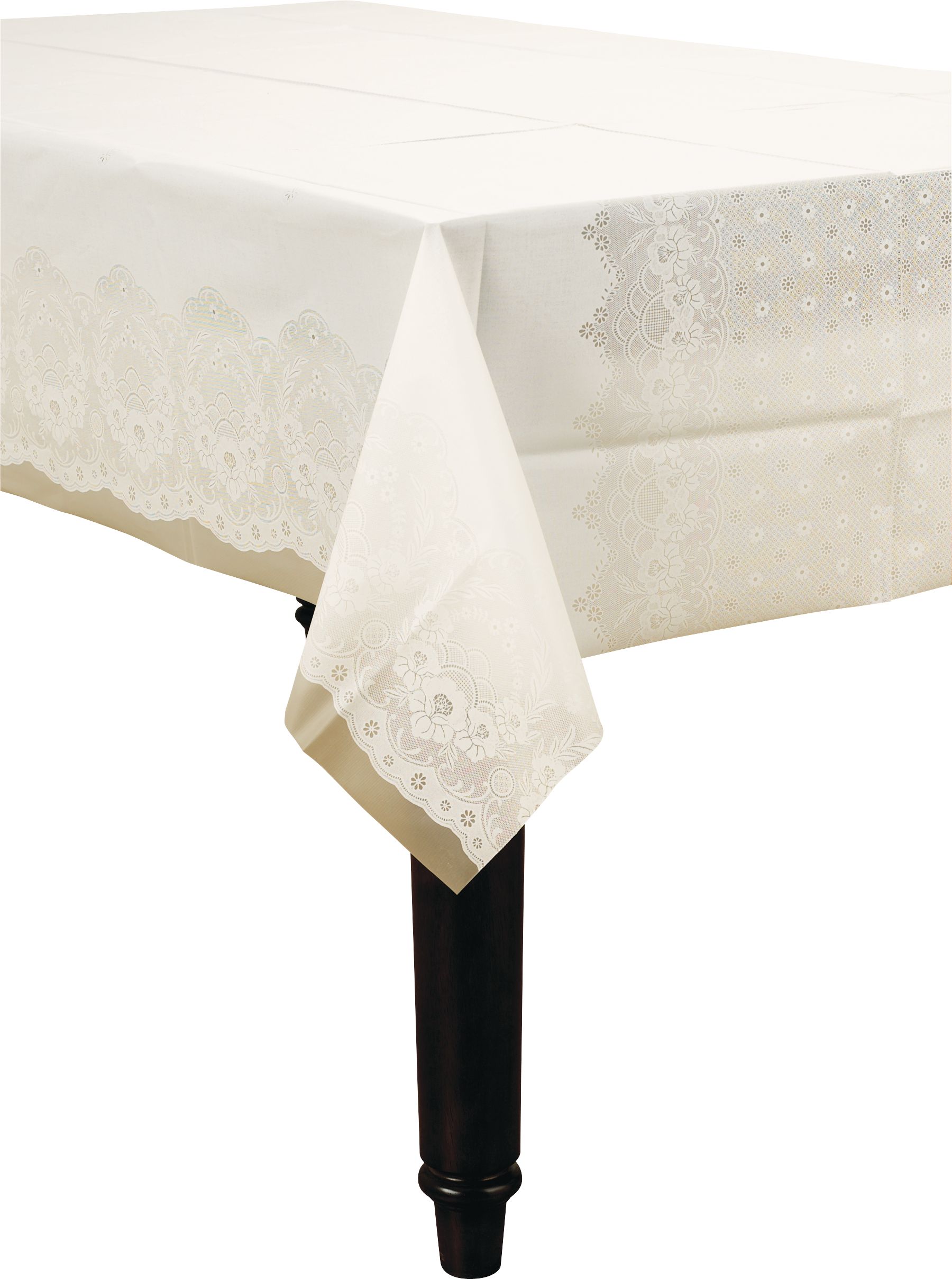 Rectangle Plastic Reusable Table Cover Roll White, Lace, 54x108-in, for Bridal Shower/Wedding/Easter CloseUp