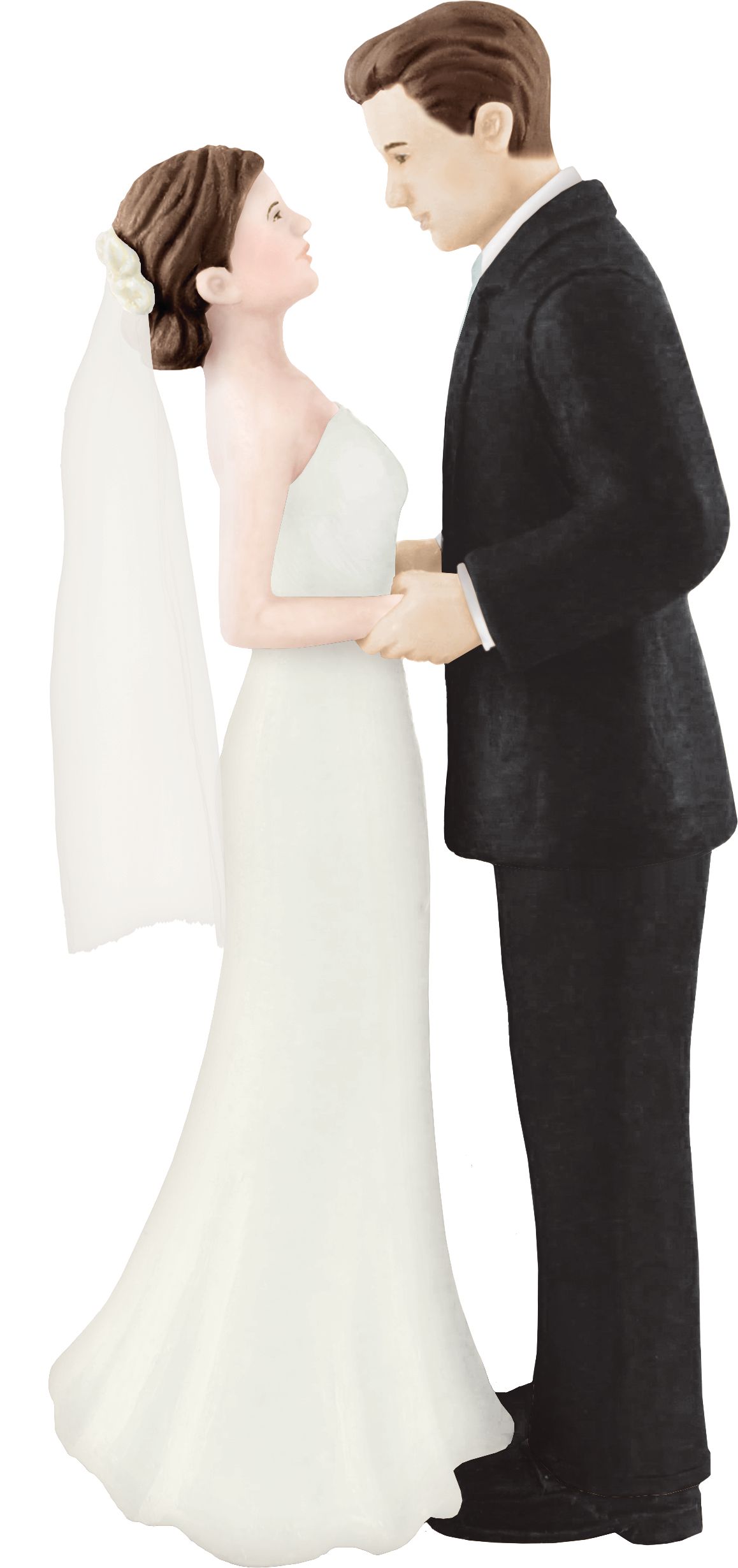 Brunette Bride & Groom Wedding Cake Topper, Black/White, 4.5-in, for Wedding Front_Flat