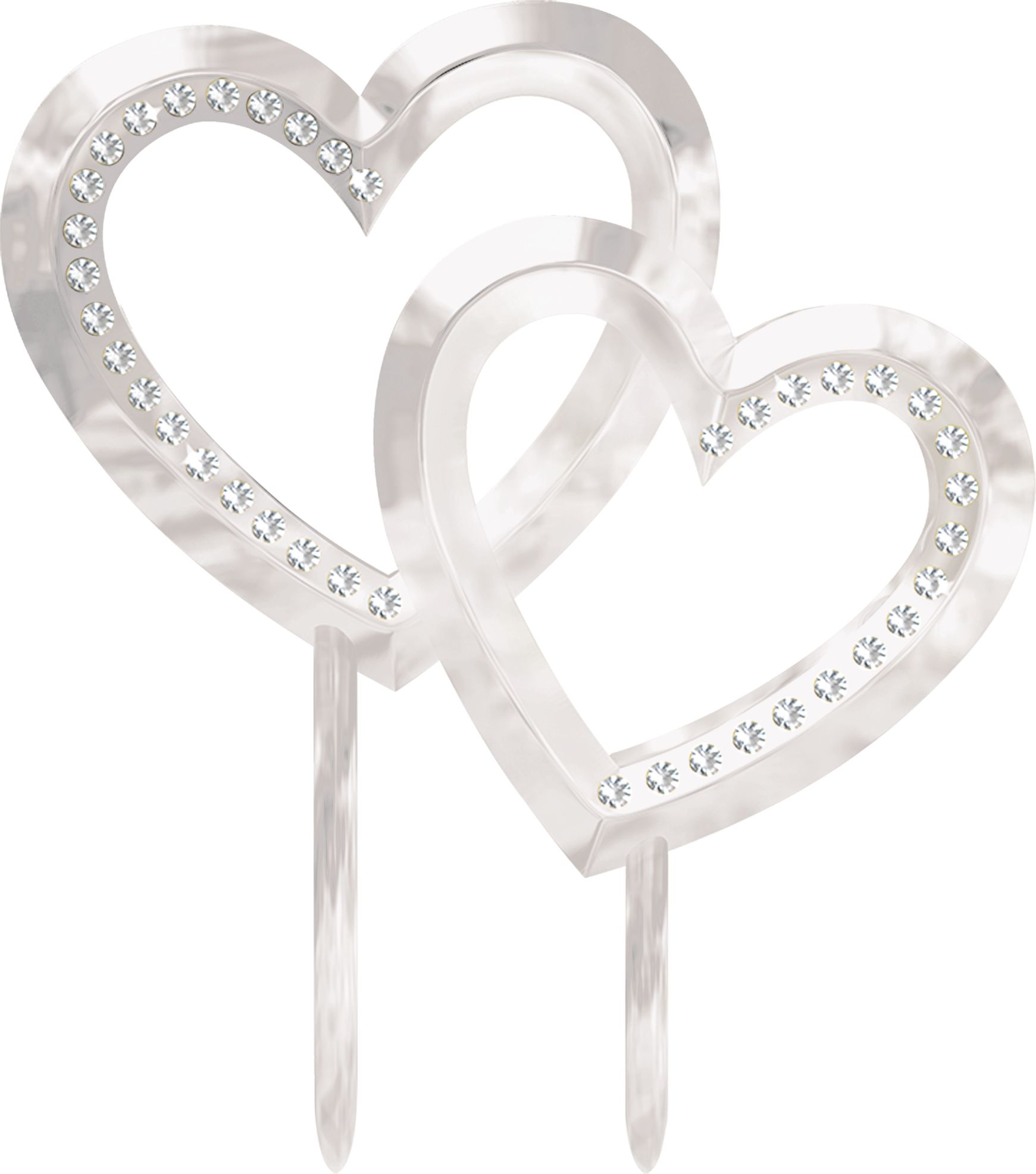 Hearts Rhinestone Cake Treat Topper, Silver, 5-in, for Engagement Party/Anniversary/Wedding Front_Flat